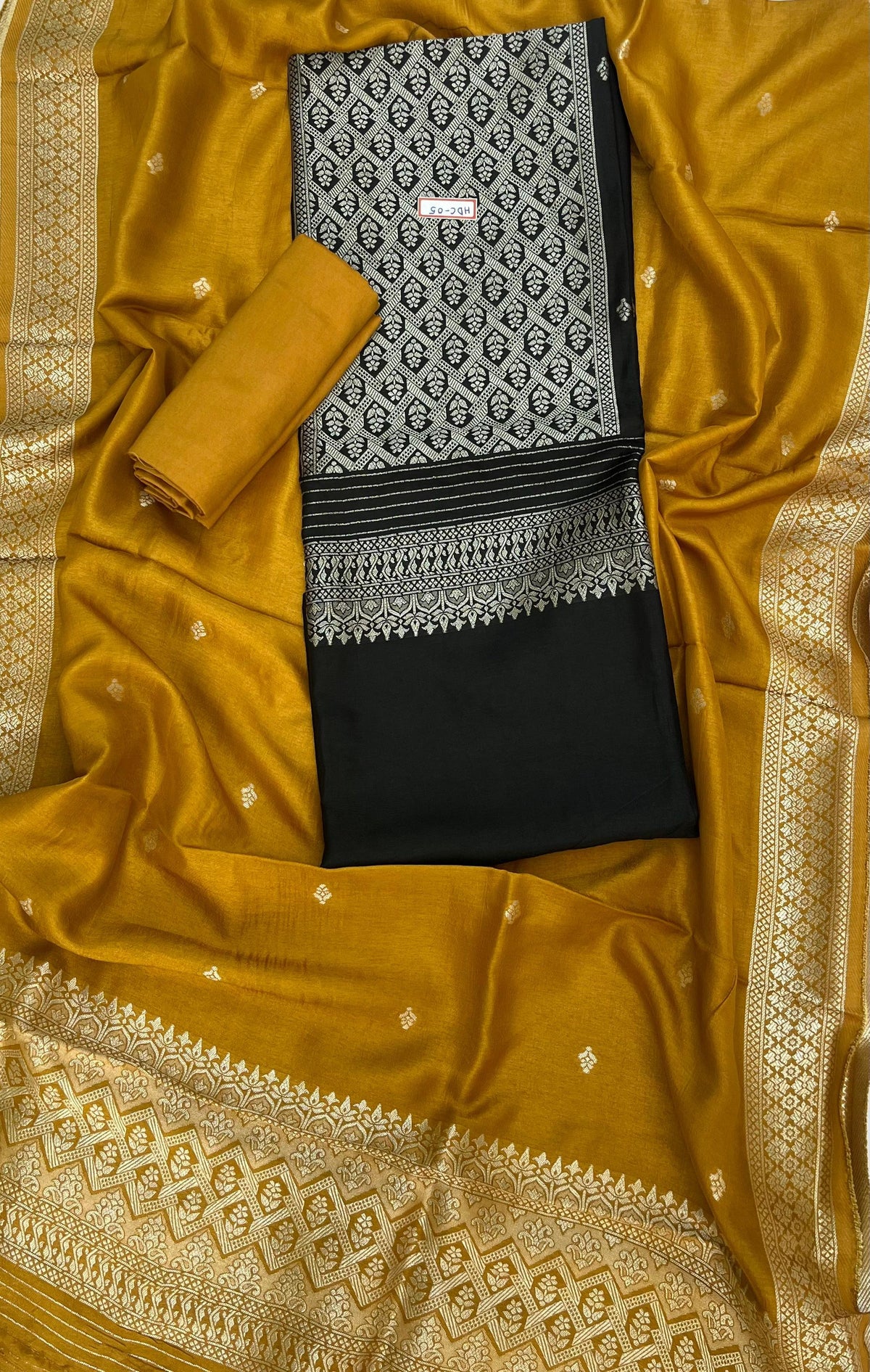 Black Chanderi Silk Dress Material – Royal Look with Silver Zari & Soft Shine