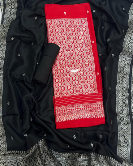 Red Chanderi Silk Dress Material – Royal Look with Silver Zari & Soft Shine