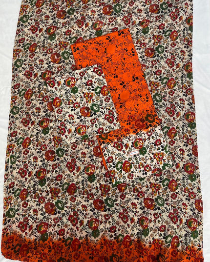 Pure Cotton Hand block Printed Dress Material – Orange Blue Colour Ethnic Wear for Women