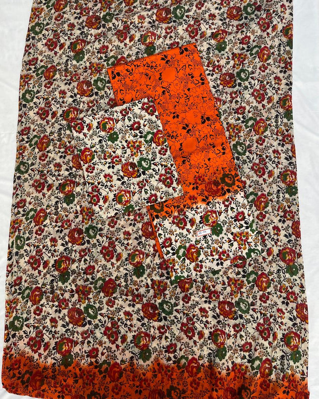 Pure Cotton Hand block Printed Dress Material – Orange Blue Colour Ethnic Wear for Women