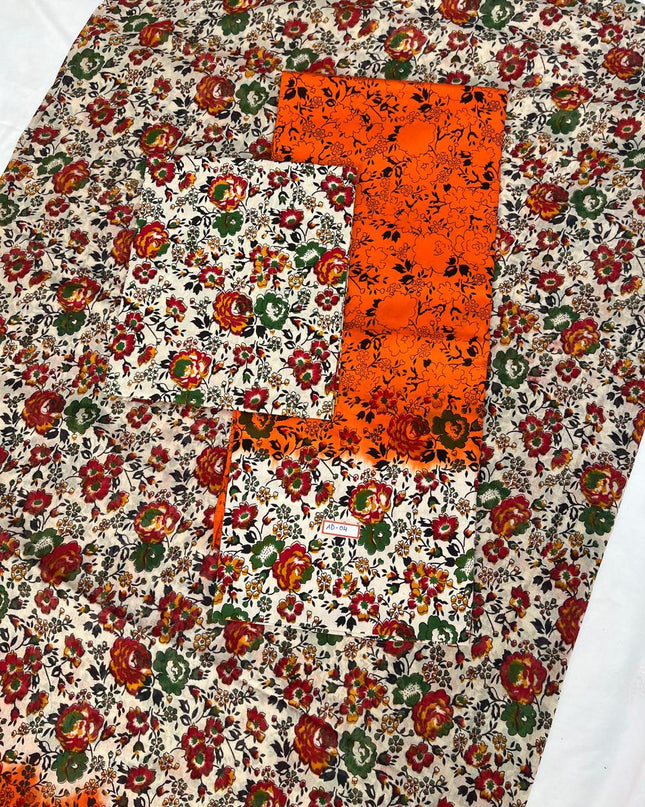 Pure Cotton Hand block Printed Dress Material – Orange Blue Colour Ethnic Wear for Women