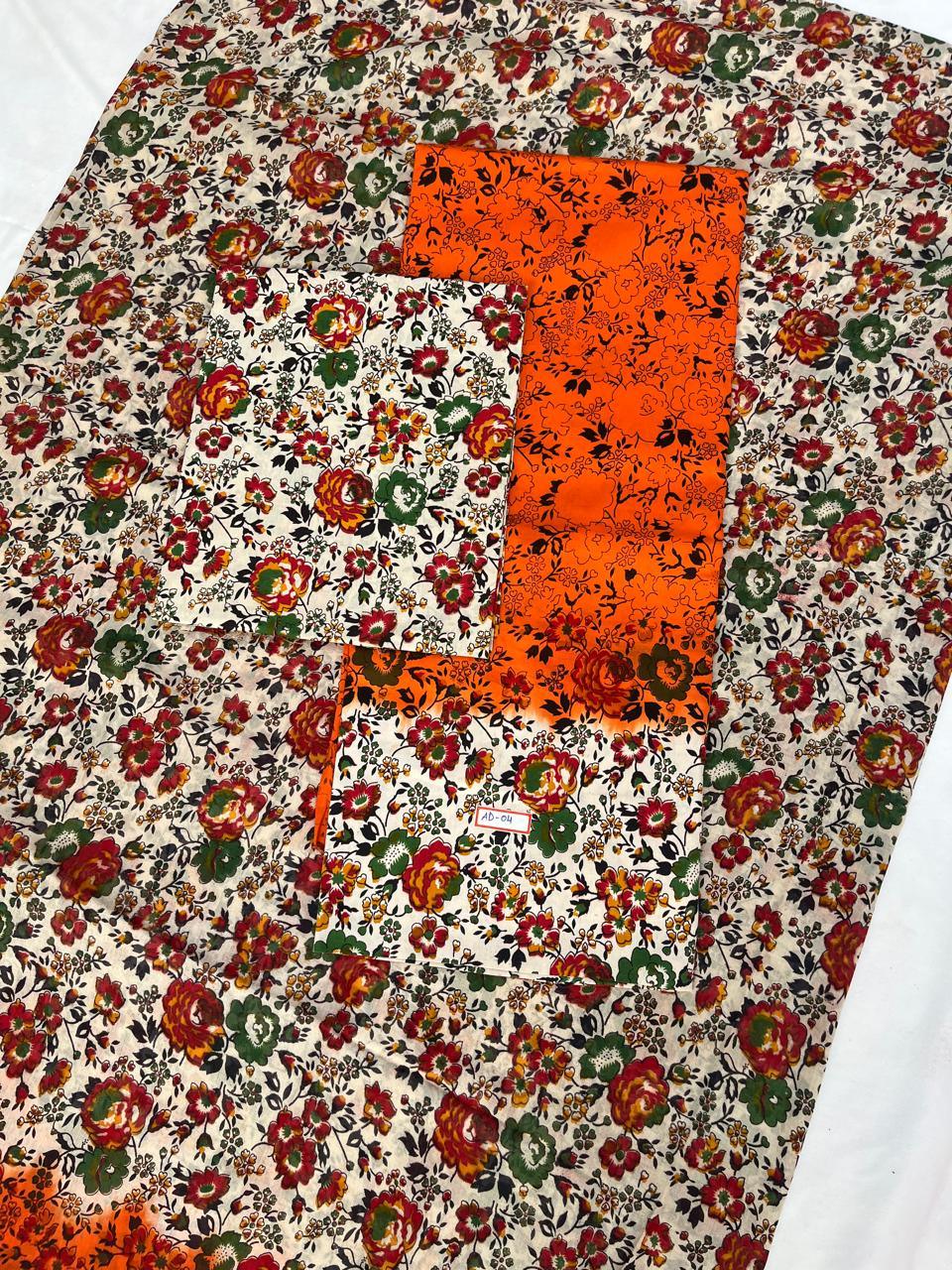 Pure Cotton Hand block Printed Dress Material – Orange Blue Colour Ethnic Wear for Women