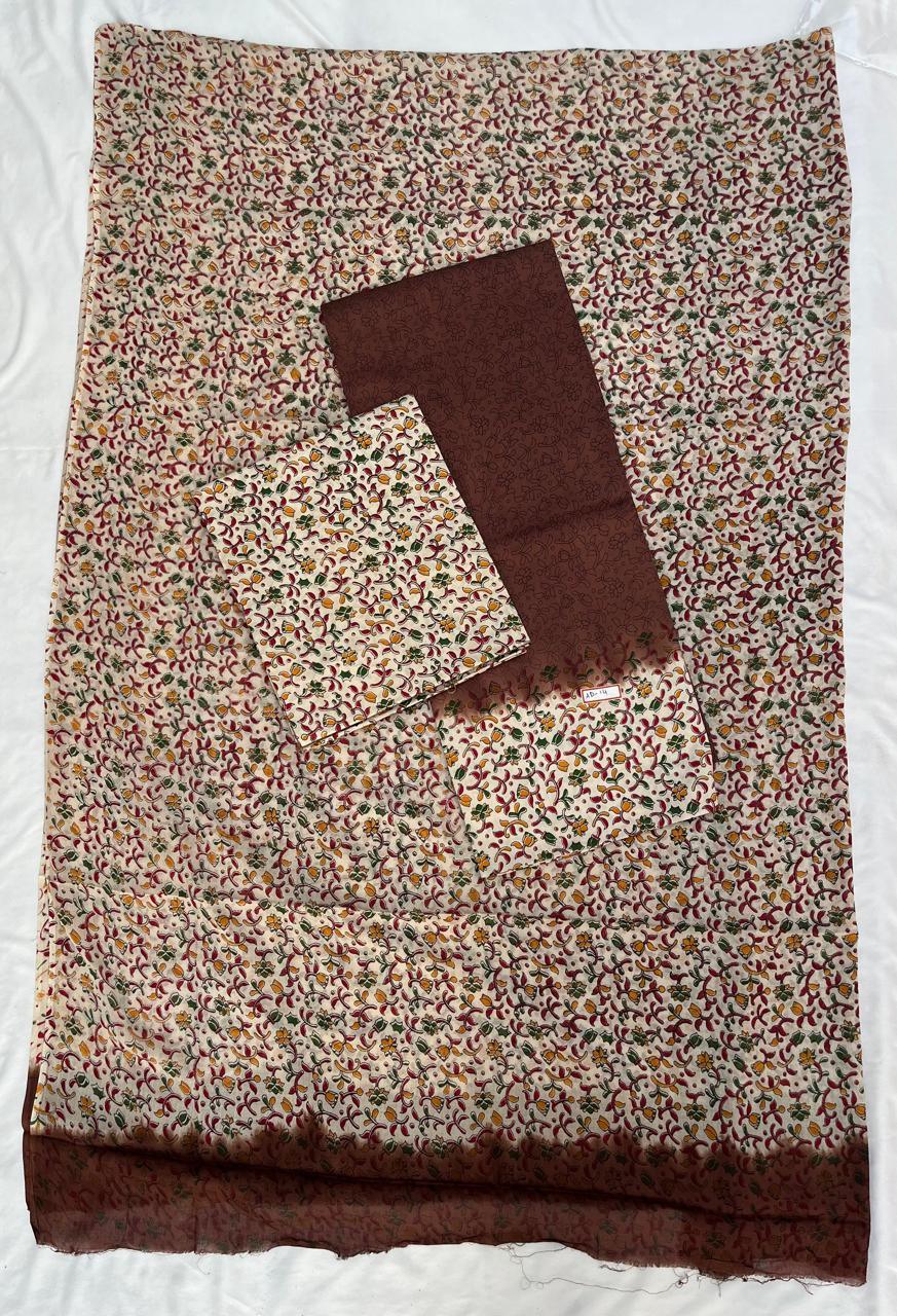 Pure Cotton Hand block Printed Dress Material – Congo Brown Colour Ethnic Wear for Women