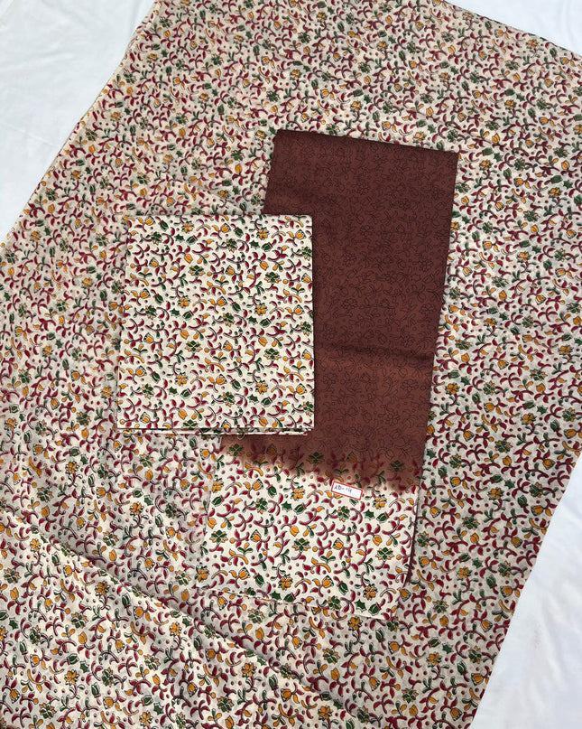 Pure Cotton Hand block Printed Dress Material – Congo Brown Colour Ethnic Wear for Women