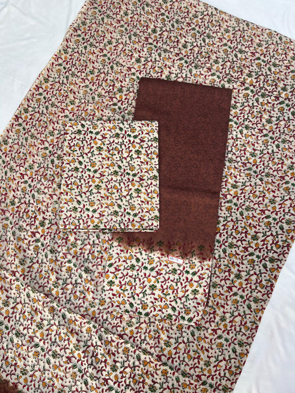 Pure Cotton Hand block Printed Dress Material – Congo Brown Colour Ethnic Wear for Women