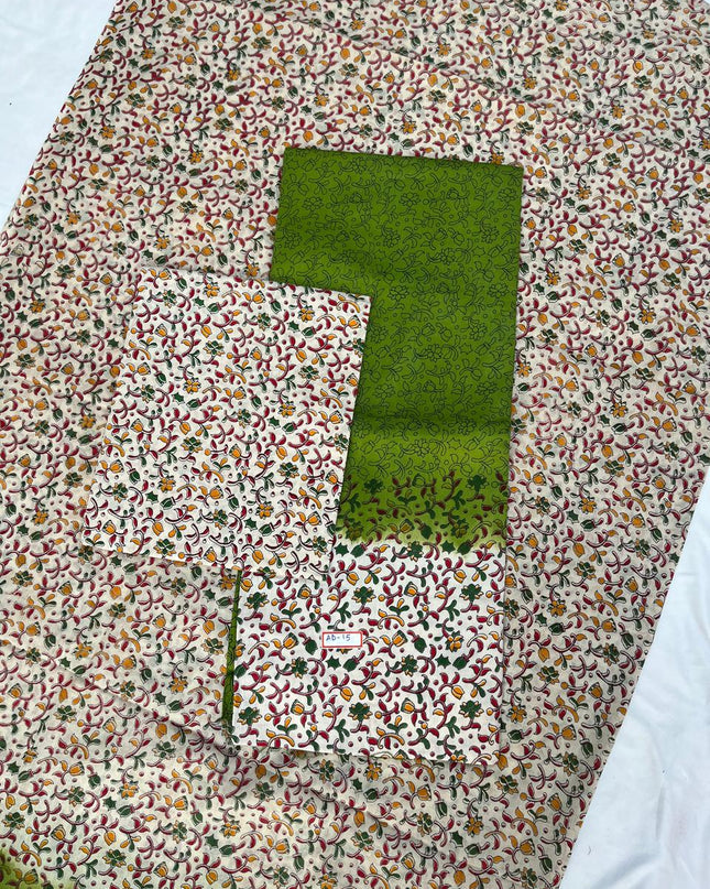 Pure Cotton Hand block Printed Dress Material – Green Colour Ethnic Wear for Women