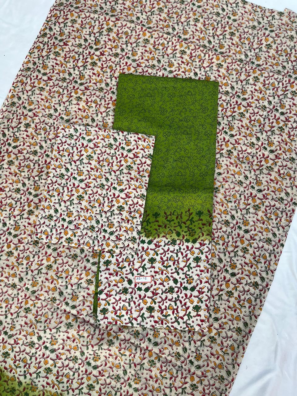 Pure Cotton Hand block Printed Dress Material – Green Colour Ethnic Wear for Women