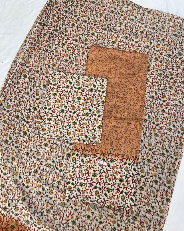 Pure Cotton Hand block Printed Dress Material – French Beige Colour Ethnic Wear for Women