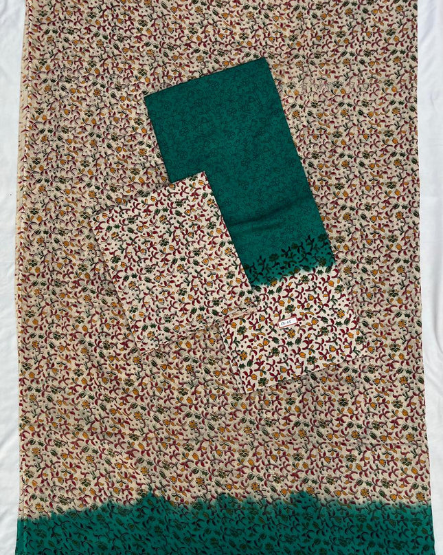 Pure Cotton Hand block Printed Dress Material – Deep Sea Green Colour Ethnic Wear for Women