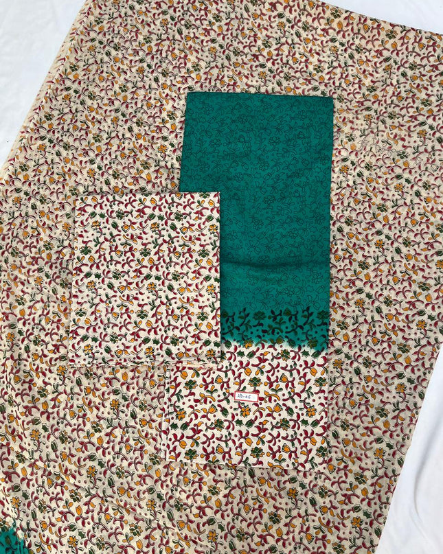 Pure Cotton Hand block Printed Dress Material – Deep Sea Green Colour Ethnic Wear for Women