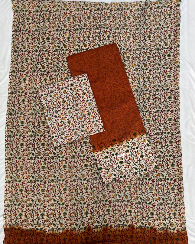 Pure Cotton Hand block Printed Dress Material – Brown Colour Ethnic Wear for Women