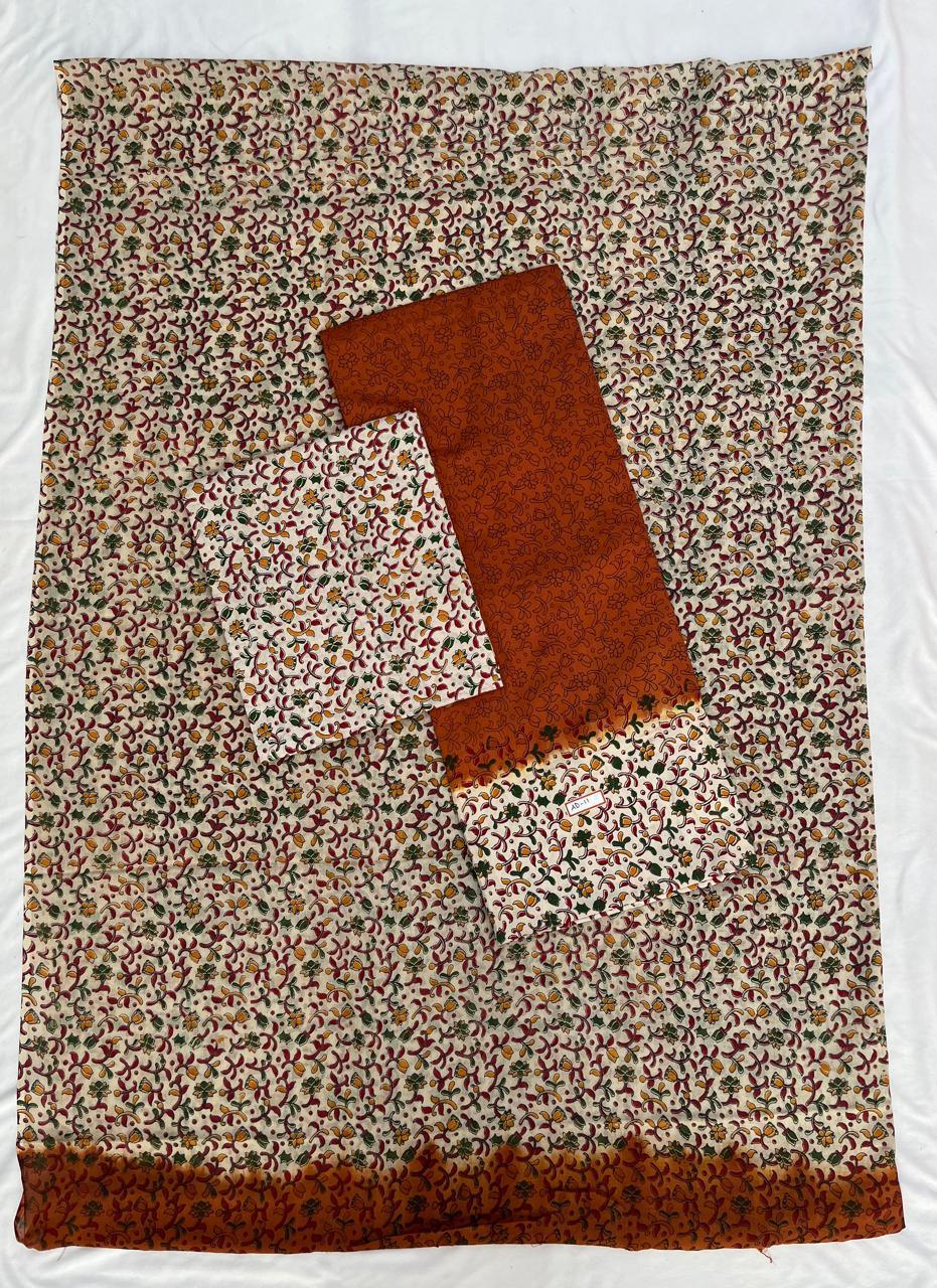 Pure Cotton Hand block Printed Dress Material – Brown Colour Ethnic Wear for Women