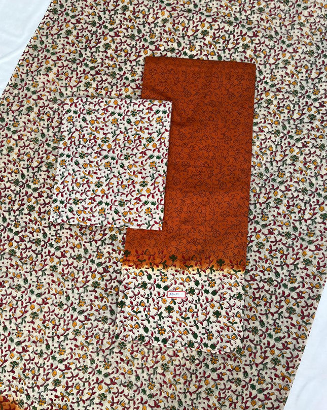 Pure Cotton Hand block Printed Dress Material – Brown Colour Ethnic Wear for Women