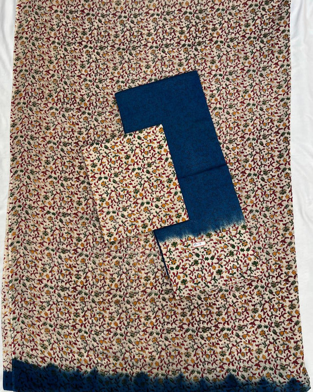 Pure Cotton Hand block Printed Dress Material – Blue Colour Ethnic Wear for Women