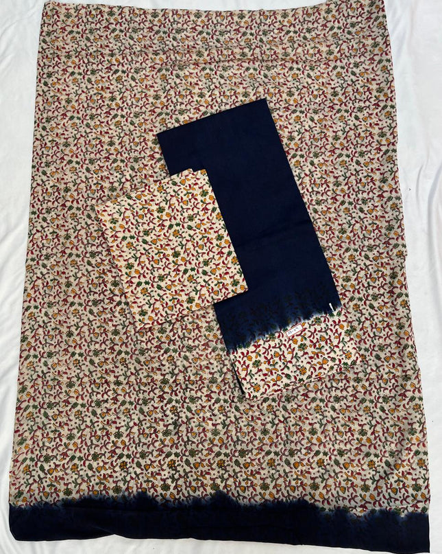 Pure Cotton Hand block Printed Dress Material – Navy Blue Colour Ethnic Wear for Women