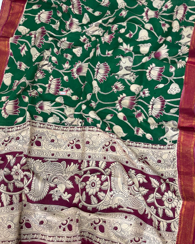 Premium Chennuri Silk Dupatta – Dark Green Colour
