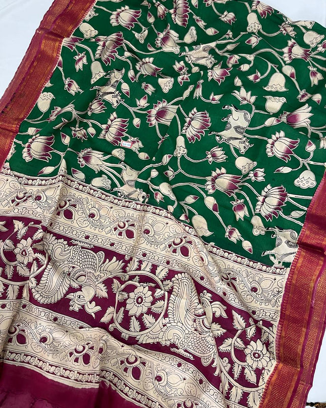 Premium Chennuri Silk Dupatta – Dark Green Colour
