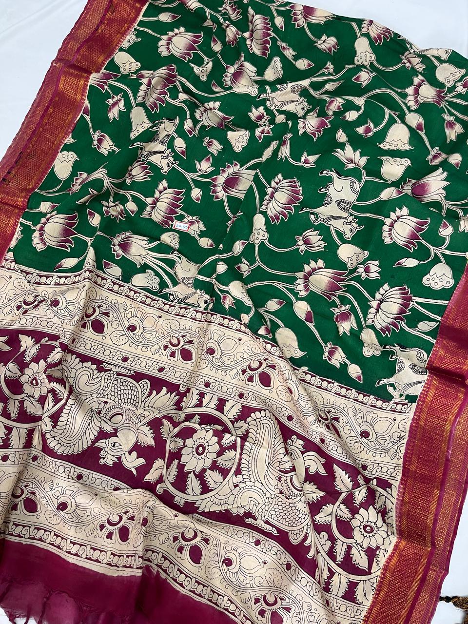 Premium Chennuri Silk Dupatta – Dark Green Colour