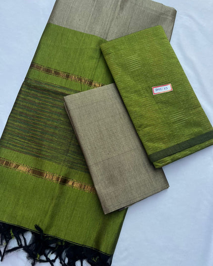 Premium Pochampally Mercerised Cotton 3PC Dress Material – Green Colour