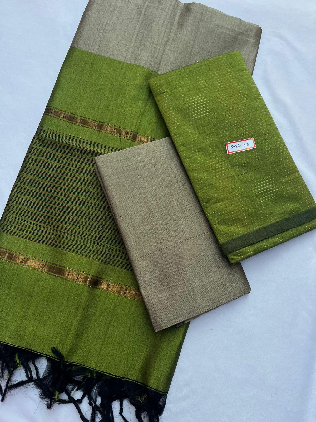 Premium Pochampally Mercerised Cotton 3PC Dress Material – Green Colour