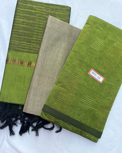 Premium Pochampally Mercerised Cotton 3PC Dress Material – Green Colour