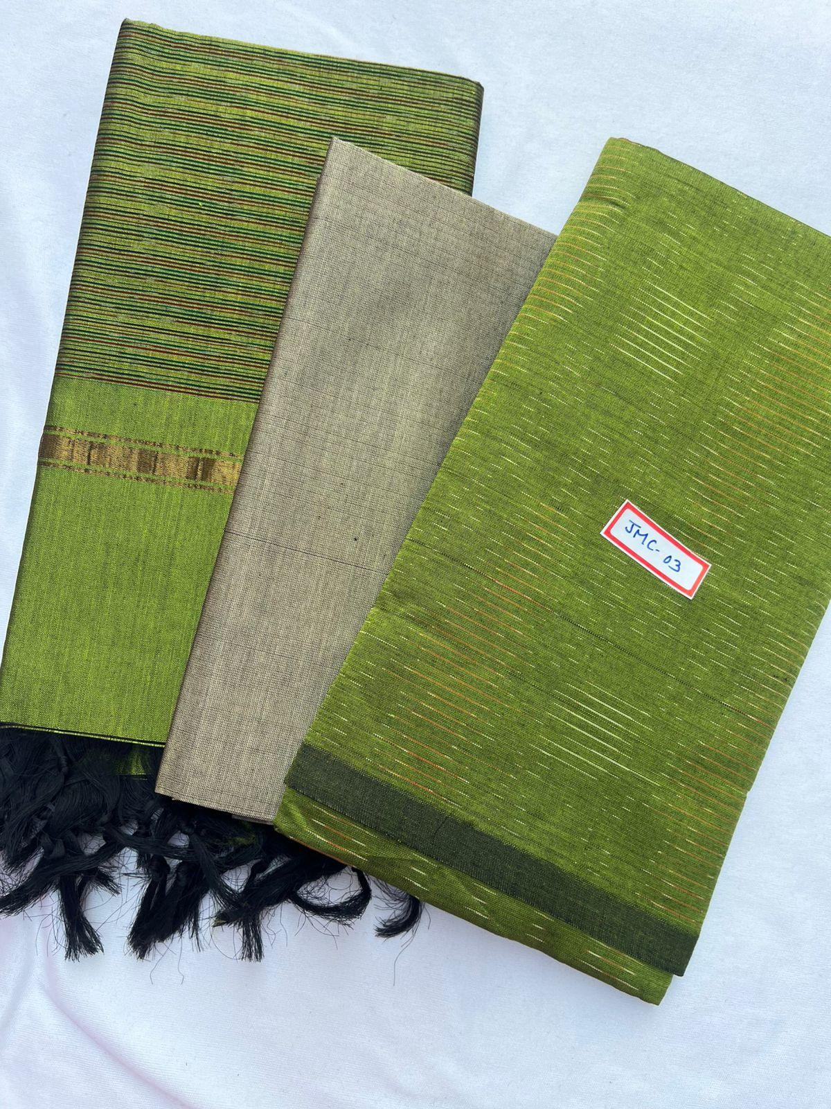 Premium Pochampally Mercerised Cotton 3PC Dress Material – Green Colour