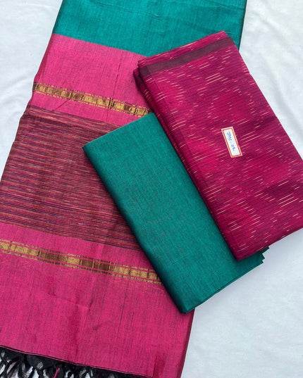 Premium Pochampally Mercerised Cotton 3PC Dress Material – Pink Colour