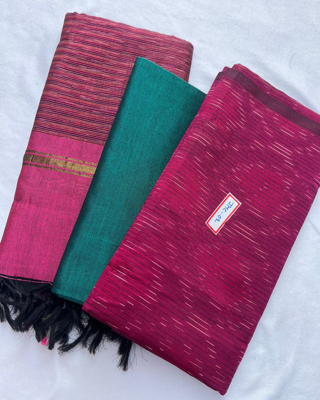 Premium Pochampally Mercerised Cotton 3PC Dress Material – Pink Colour