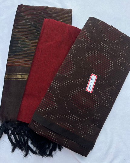 Premium Pochampally Mercerised Cotton 3PC Dress Material – Brown Colour