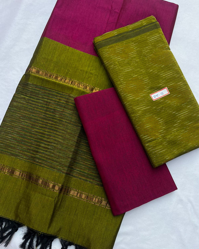 Premium Pochampally Mercerised Cotton 3PC Dress Material – Light Green Colour