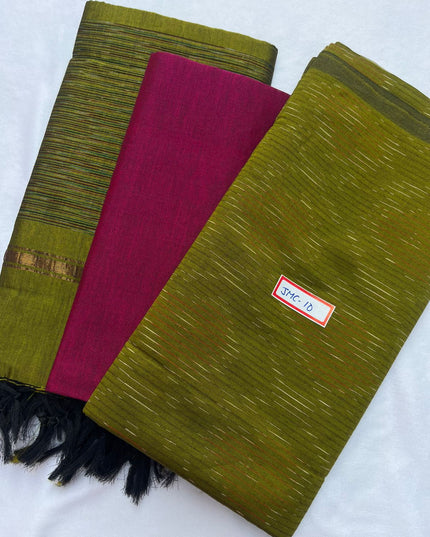Premium Pochampally Mercerised Cotton 3PC Dress Material – Light Green Colour