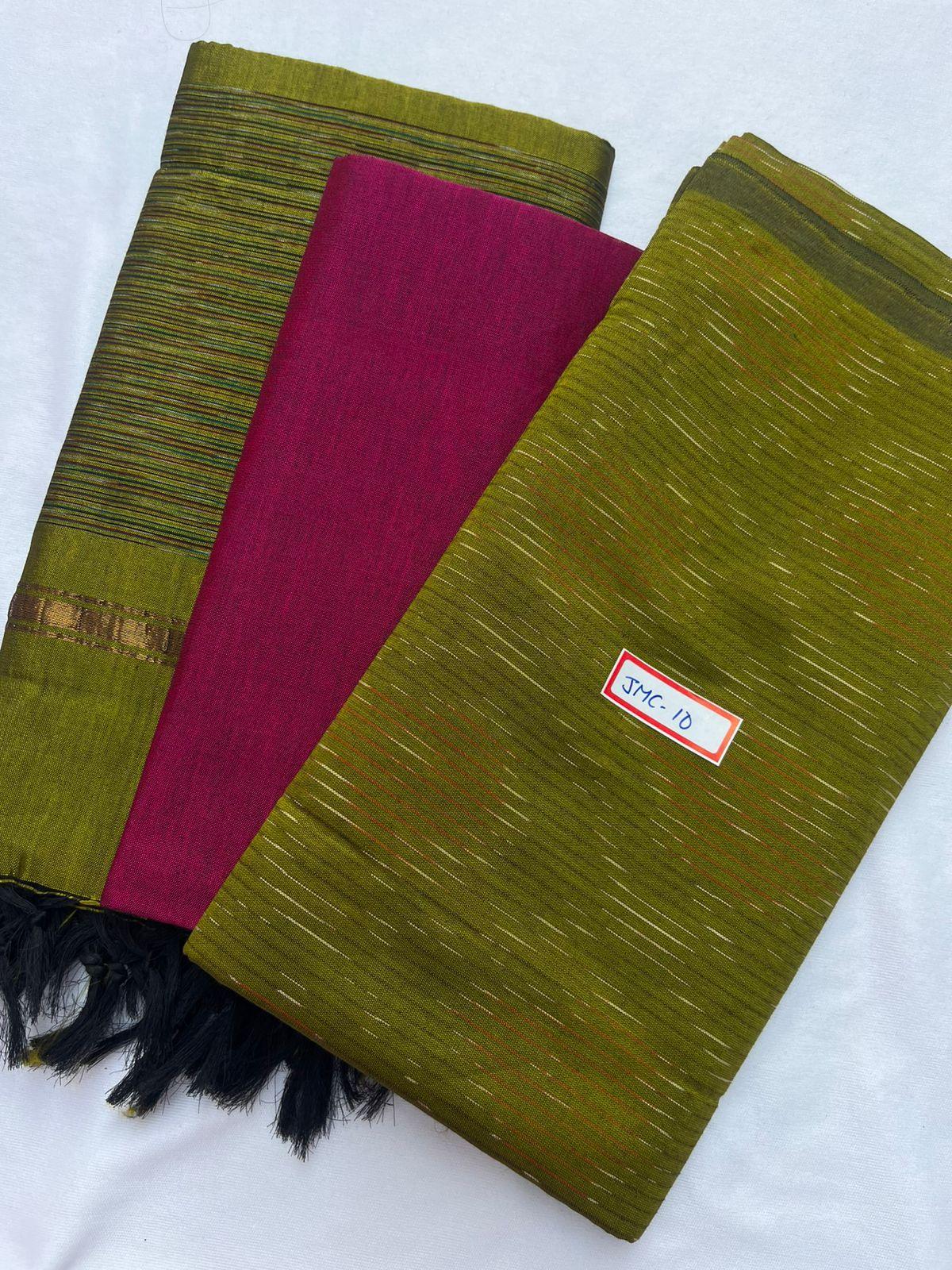 Premium Pochampally Mercerised Cotton 3PC Dress Material – Light Green Colour