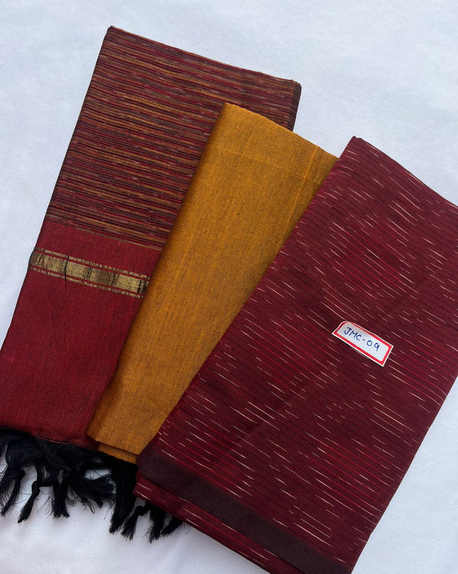 Premium Pochampally Mercerised Cotton 3PC Dress Material – Dark Red Colour