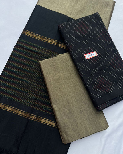 Premium Pochampally Mercerised Cotton 3PC Dress Material – Navy Blue Colour