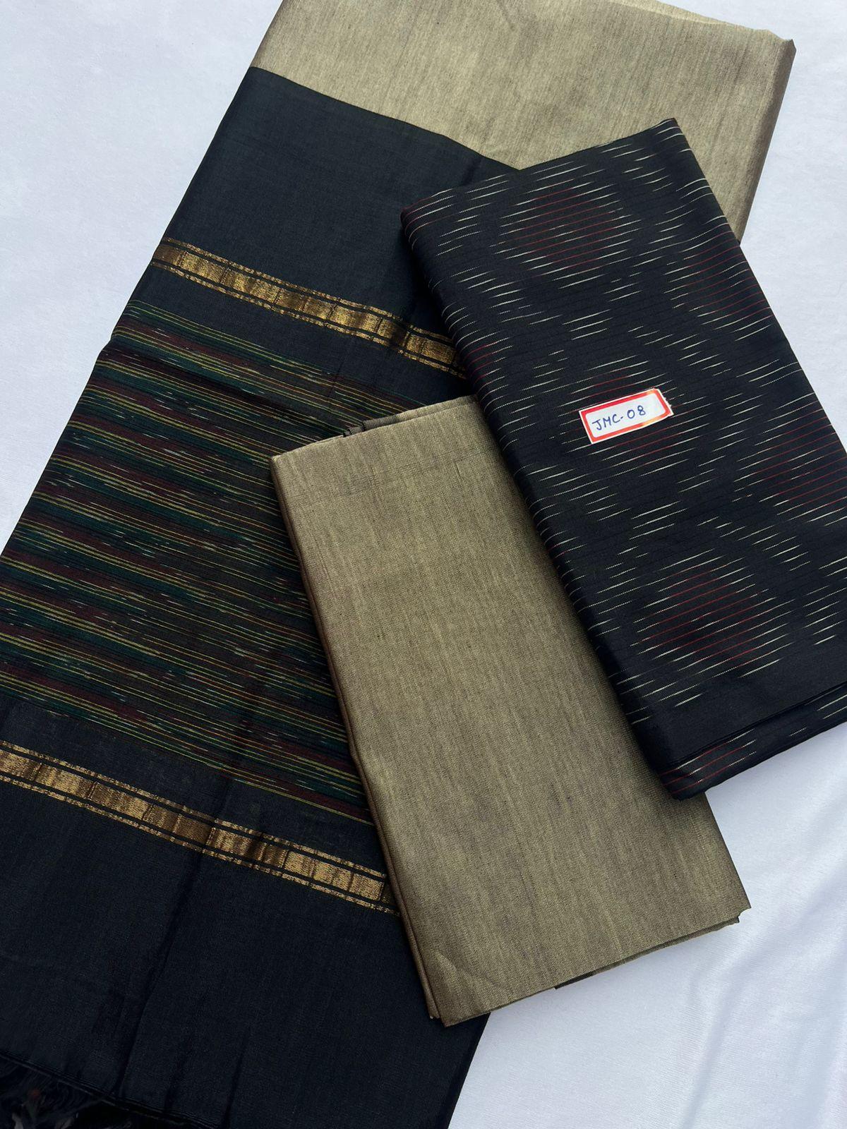 Premium Pochampally Mercerised Cotton 3PC Dress Material – Navy Blue Colour