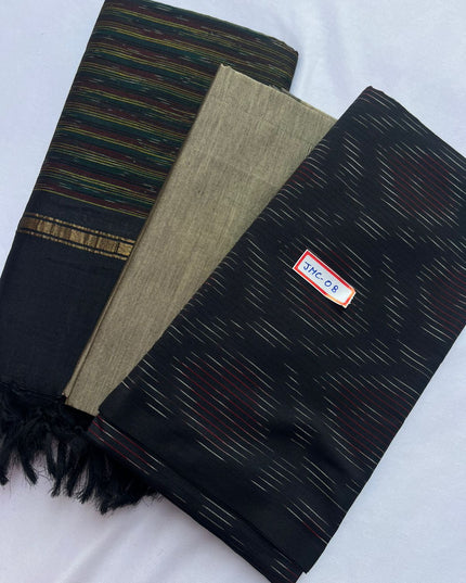Premium Pochampally Mercerised Cotton 3PC Dress Material – Navy Blue Colour