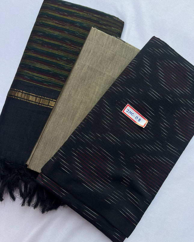 Premium Pochampally Mercerised Cotton 3PC Dress Material – Navy Blue Colour