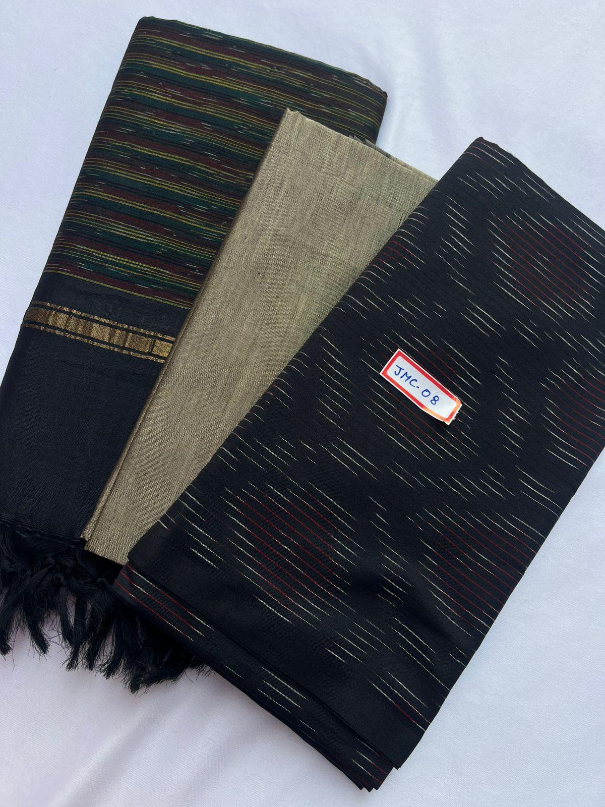 Premium Pochampally Mercerised Cotton 3PC Dress Material – Navy Blue Colour