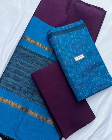 Premium Pochampally Mercerised Cotton 3PC Dress Material – Sky Blue Colour