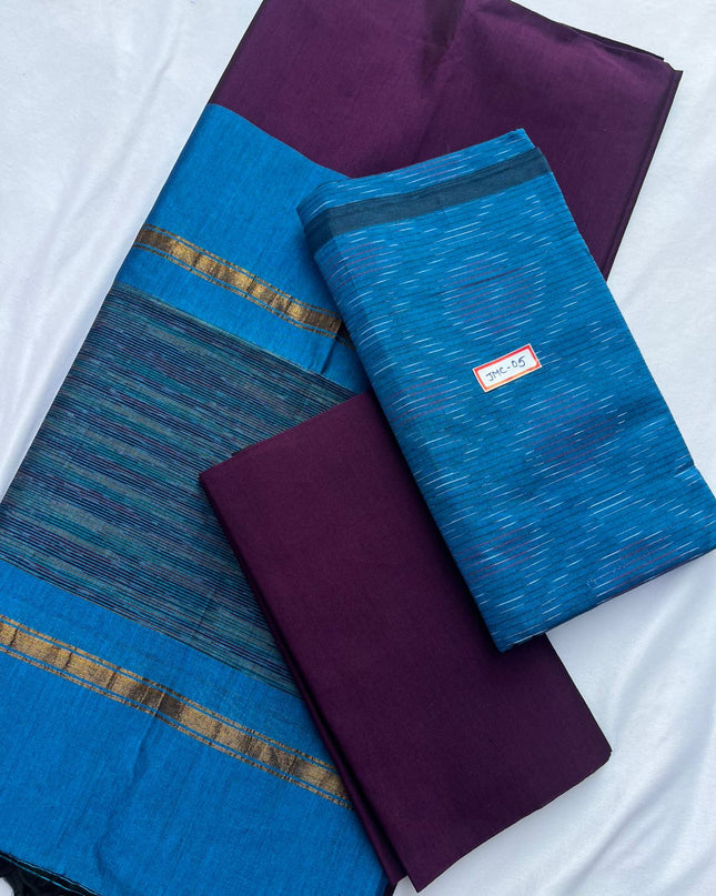 Premium Pochampally Mercerised Cotton 3PC Dress Material – Sky Blue Colour
