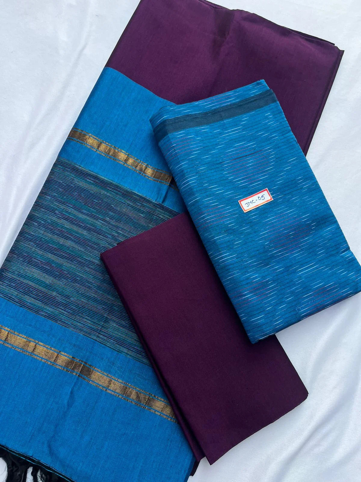 Premium Pochampally Mercerised Cotton 3PC Dress Material – Sky Blue Colour