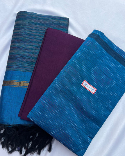 Premium Pochampally Mercerised Cotton 3PC Dress Material – Sky Blue Colour