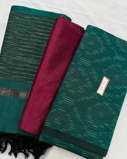 Premium Pochampally Mercerised Cotton 3PC Dress Material – Sea Green Colour