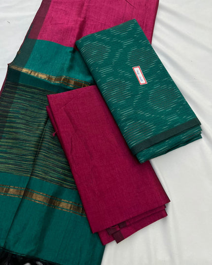 Premium Pochampally Mercerised Cotton 3PC Dress Material – Sea Green Colour