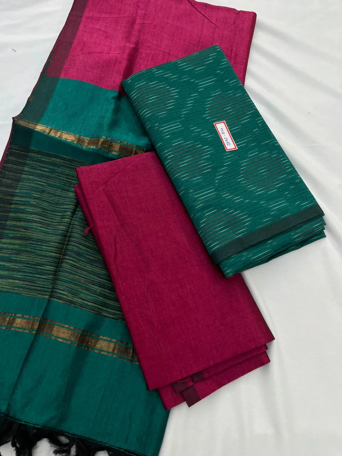 Premium Pochampally Mercerised Cotton 3PC Dress Material – Sea Green Colour