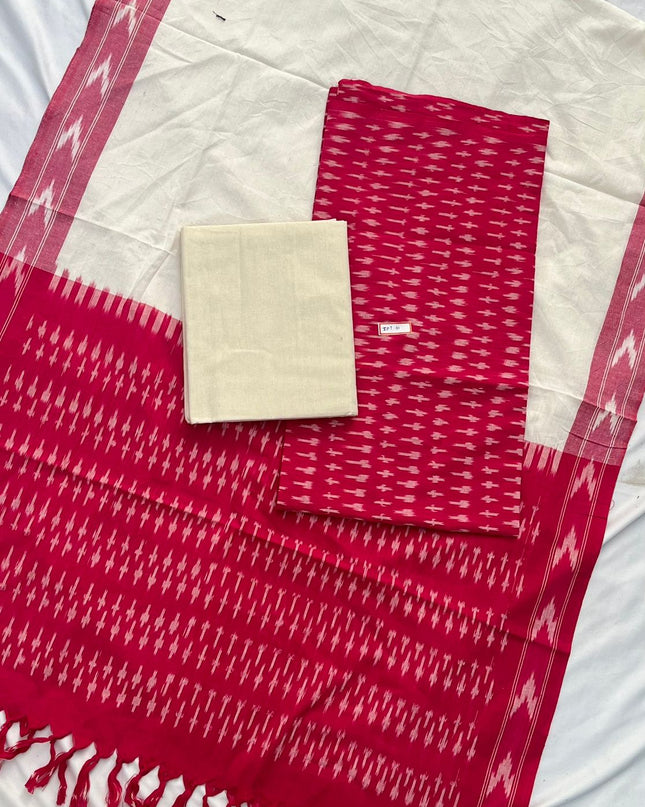 Pochampally ikkath 3pc dress material with Pink colour