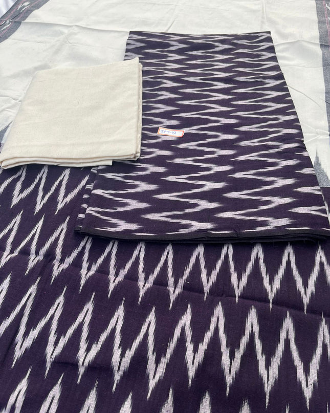 Pochampally ikkath 3pc dress material with Violet colour