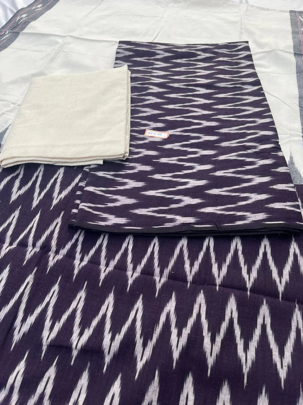 Pochampally ikkath 3pc dress material with Violet colour