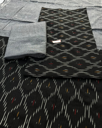 Pochampally ikkath 3pc dress material with Black colour