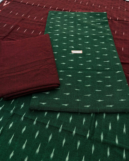 Pochampally ikkath 3pc dress material with Dark Green colour